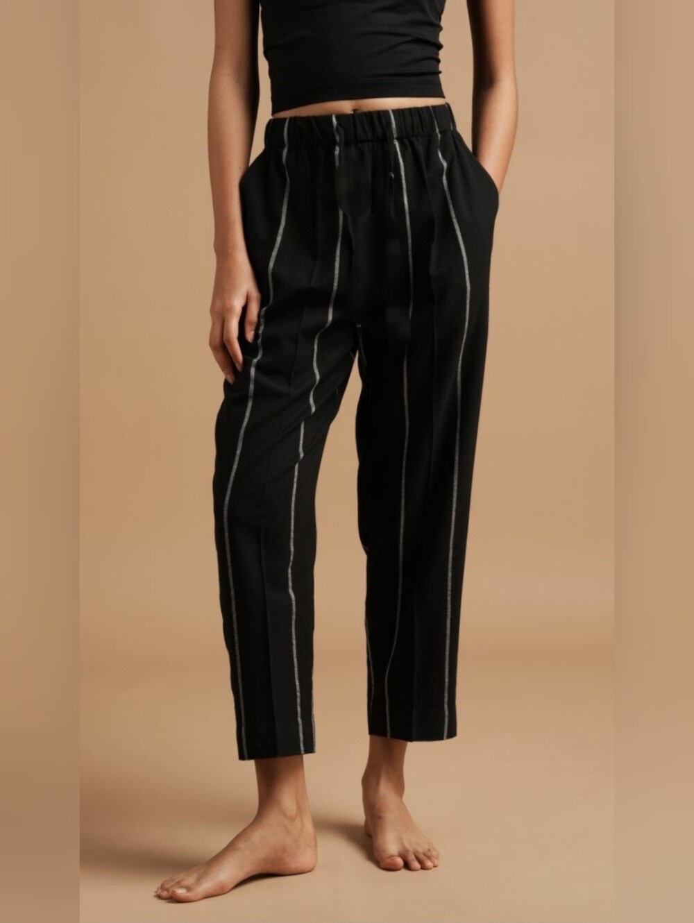 Pacsun Women's 100% Cotton Striped Black Relaxed Pull On Ankle Pants Medium